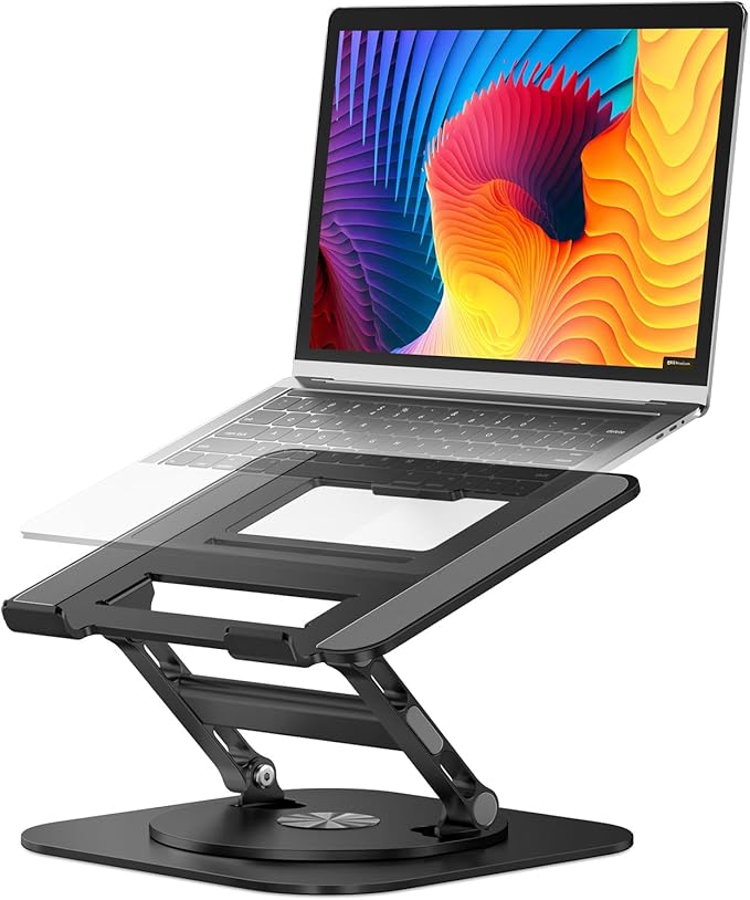 Adjustable Laptop Stand with 360 Rotating Base, Stable Computer Stand for Laptop Ergonimic Foldable Laptop Riser for Desk Compatible with MacBook Pro/Air Notebook up to 16 Inches, Black