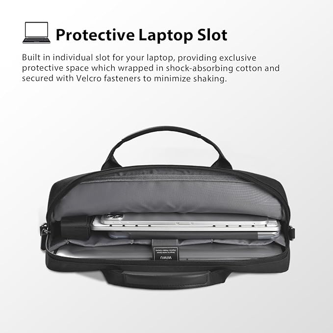 WIWU 14 Inch Laptop Bag for Men Women, Water-Resistant Laptop Case with Shoulder Strap Messenger Work Bag for Business Travel Compatible with MacBook Air Pro/Dell XPS/HP Envy/Microsoft Surface(Black)