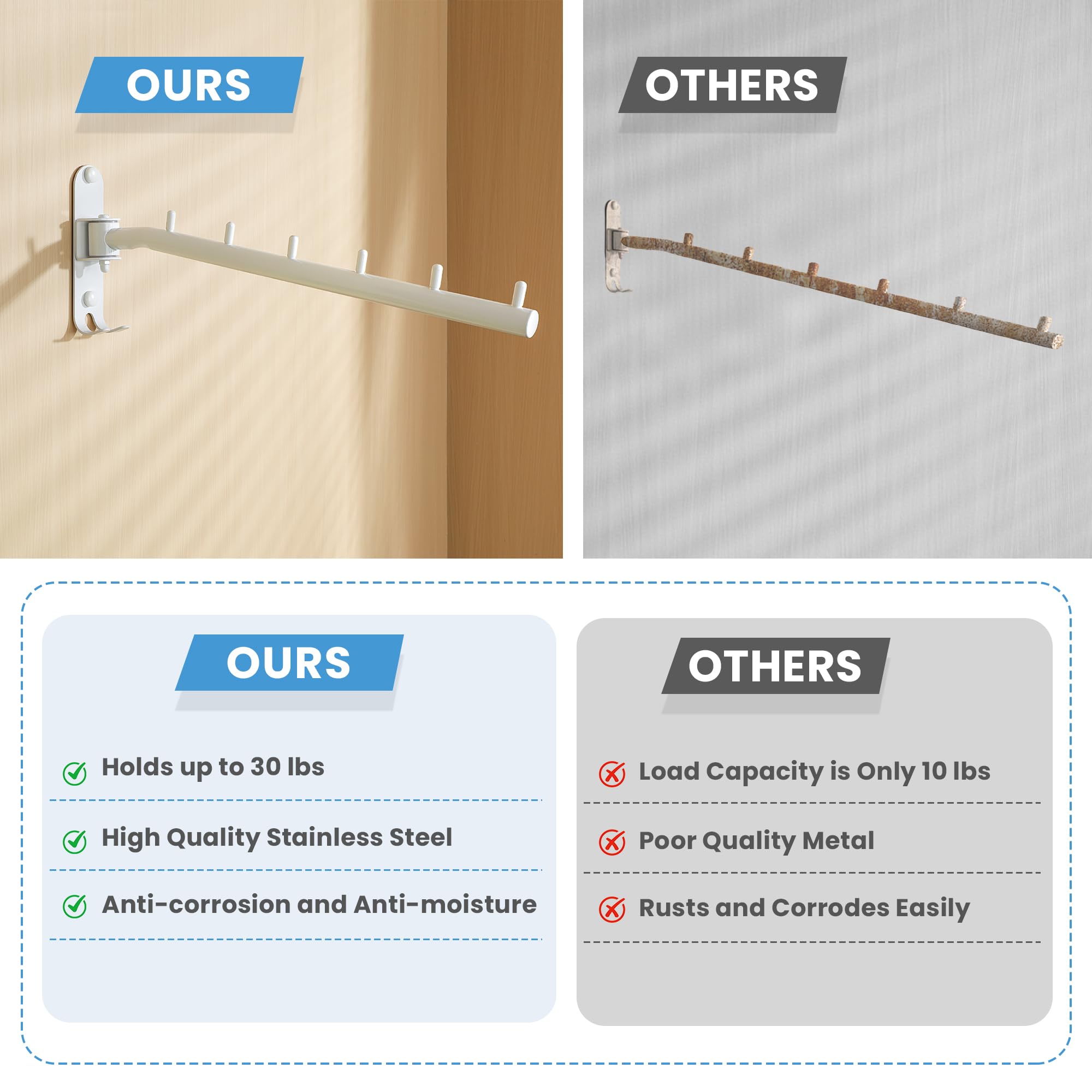 Mooche Swing Clothes Hanger Rack, Garment Racks 11.93" Long, White