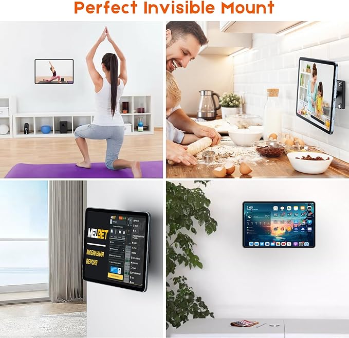 OHLPRO Magnetic Tablet Wall Mount Holder, 360° Rotatable Drilling Base iPad Wall Holder with 2 Metal Plate, Strong Magnet Fits Tablet, Stand for Wall, Boat and Cabinet