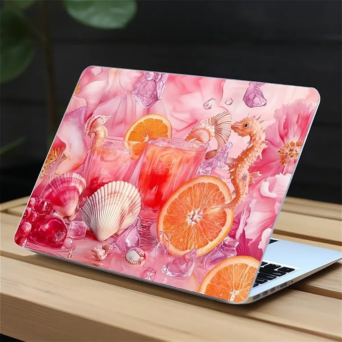 Compatible with MacBook Air 13.3 13.6 Inch Case 2022 2021 2020 2019 Plastic Hard Shell Case Cover,13.3 Pro(A1706/A1708/A1989/A2159/A2289/A2338), Pink Floral with Sea Shells