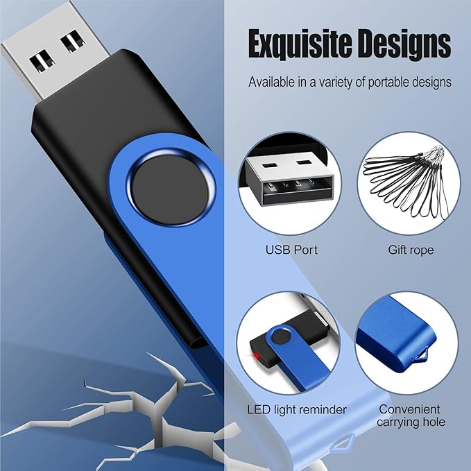 EASTBULL Flash Drive Bulk 2GB USB 50 Pack with Lanyards USB 2.0 Thumb Drive Bulk Memory Stick Swivel Pen Drive for Storage and Backup 2 GB 50 Pack, Blue
