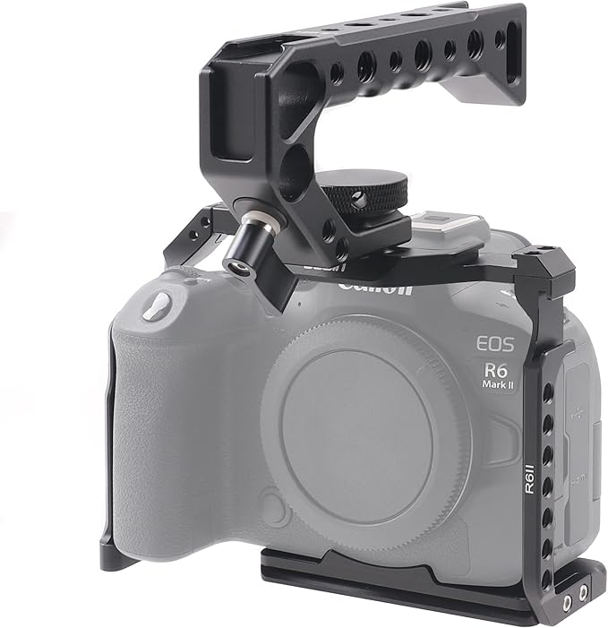 Hersmay EOS R6 II Camera Cage with Top Handle for Canon EOS R6 Mark II Mirrorless Camera Aluminum Alloy Film Movie Making Camera Video Cage with Shoe Mount