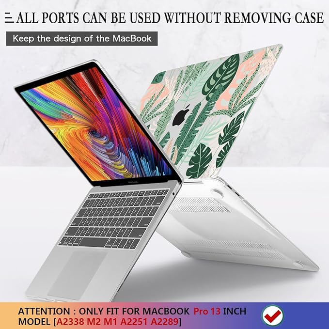CISSOOK Palm for MacBook Pro 13 inch Case 2025-2020 Release M2 Chip A2338 M1 A2251 A2289 with Touch Bar, Tropical Hard Shell Case with Keyboard Cover for MacBook Pro 13, Tropical Palm Leaves
