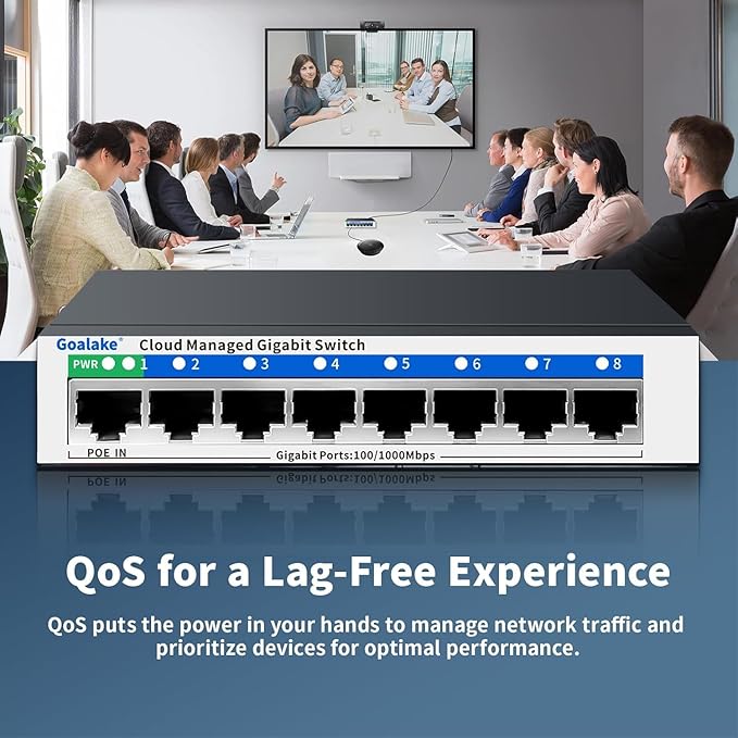 8 Port Gigabit Switch, Easy Smart Managed Ethernet Switch, Network Hub, Ethernet Splitter, Plug & Play, Fanless Metal Design, VLAN, Qos, Support PoE Powered, Desktop or Wall Mount