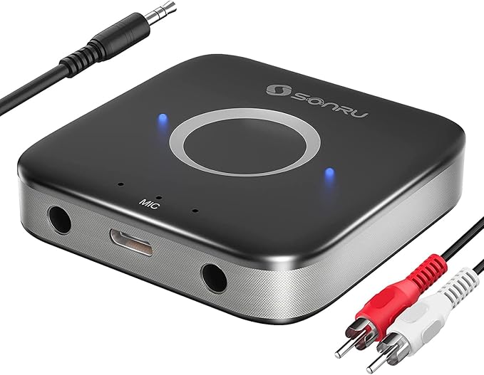 Bluetooth 5.3 Adapter Hi-Fi Equipment for Car Wireless Audio Receiver with 3.5mm AUX RCA Cable, Noise Cancellation, Dual AUX Outputs for Home Speakers Wired Headphones