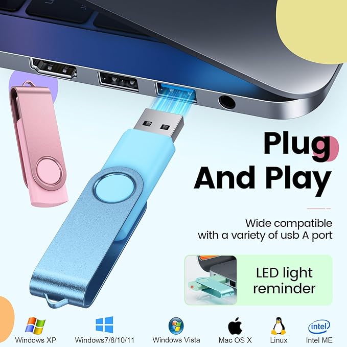 Kepmem Flash Drive 4GB USB 2.0 10 Pack Swivel Blank Memory Stick Bulk Thumb Drive Pen Drives 4 GB Multi-Color Jump Drive for Data Storage, File Sharing