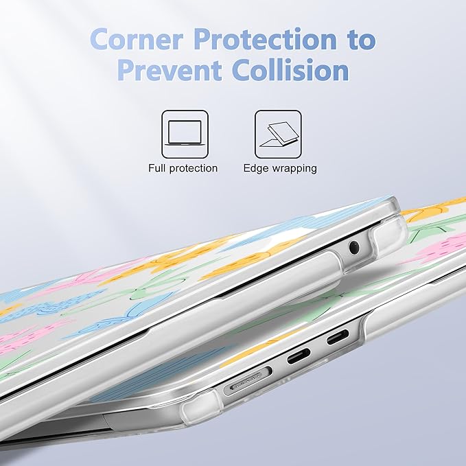 Case for MacBook Air 15 Inch 2025 2024 2023 Release M4 A3241 M3 A3114 M2 A2941, Hard Shell with Screen Protector & Keyboard Cover, Compatible with Touch ID, Colorful Bow