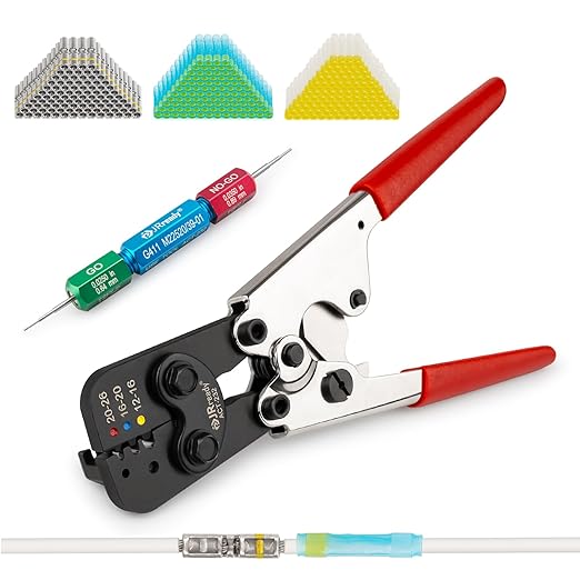 JRready ST6488-12-100 M81824/1 Series Waterproof Heat-Shrinkable Splice Kit 100Sets Butt Crimp Splices16-12AWG with PVDF Tubes Butt Splice Connectors with ACT-232 Crimp Tool G411 Go-No Go Gauge