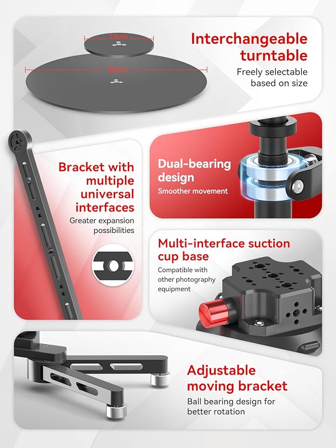 360° Spinning Camera rig, 360 Degree Spinner with 43.3in Extension Poles Professional Photography Turntable Rotating Camera Slider 360° Rotating Shooting Suction Cup Base with Multiple Interfaces