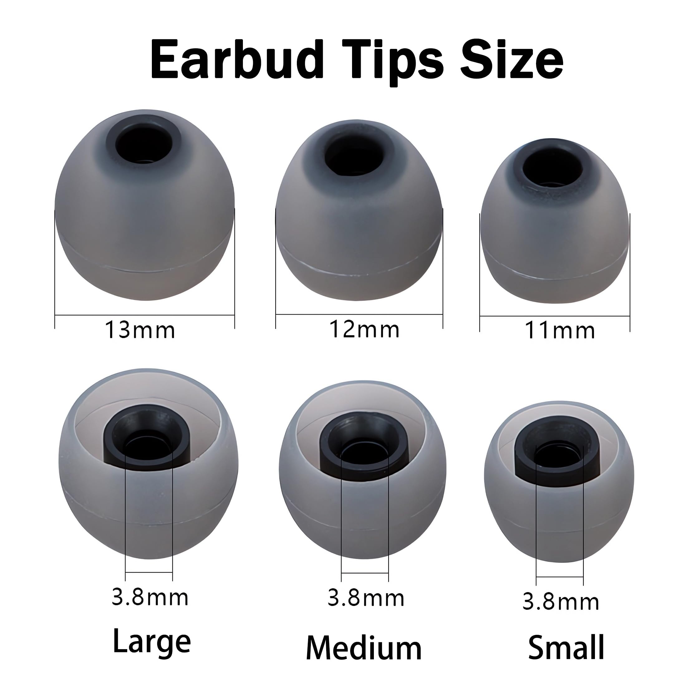 MQIMY Earbud Replacement Tips Silicone Earbud Tips Ear Tips Fit Most in-Ear Earbuds(Inner Hole 3.8mm -5.1mm) Headphone Earbud Rubber Tips Eartips 9 Pairs S M L