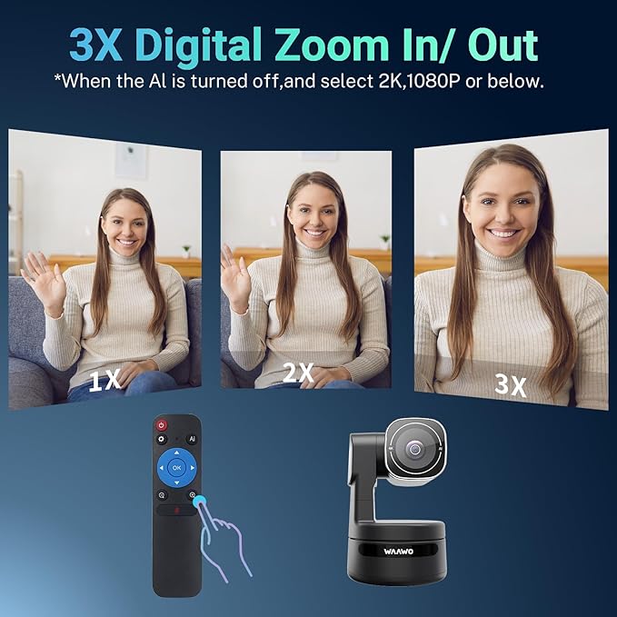 USB C Webcam PTZ Webcam, 4K Streaming Web Camera with Folded Bracket, 3X Digital Zoom with Remote Control, One Click Mute for Privacy Protection, Works with Zoom,OBS,TikTok,YouTube,etc