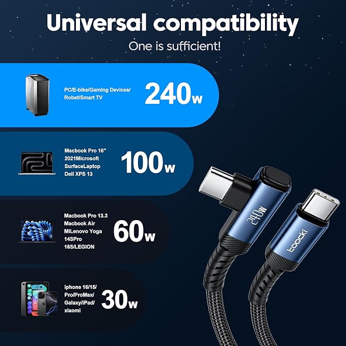 USB C Cable [2Pack, 10ft] 240W Fast Charging Type C Cord, Nylon Braided USB 2.0 Cable for iPhone 16 15 Pro Max, iPad Pro, Samsung Galaxy S24 S23, Switch, MacBook Pro, Pixel