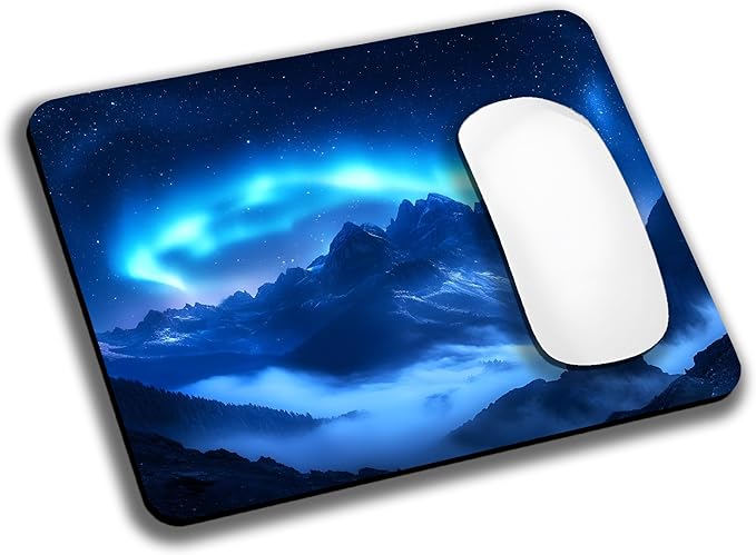Blue Aurora Mountains Mouse Pads for Desk, Portable Wireless Computer Mouse pad Small Design with Women, Non-Slip Rubber Base Laptop Mousepad 9.5" x 7.9" Smooth Surface for Office & Travel