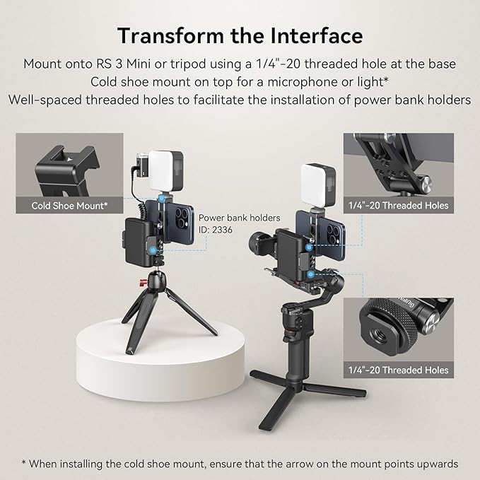 SMALLRIG Universal Phone Tripod Mount, Metal Cell Phone Mount with Cold Shoe Mount and M4 Screws for DJI RS 4 Mini/Pro, Free Adjustment Phone Mount Adapter for iPhone 16 15, for Samsung Galaxy- 4301