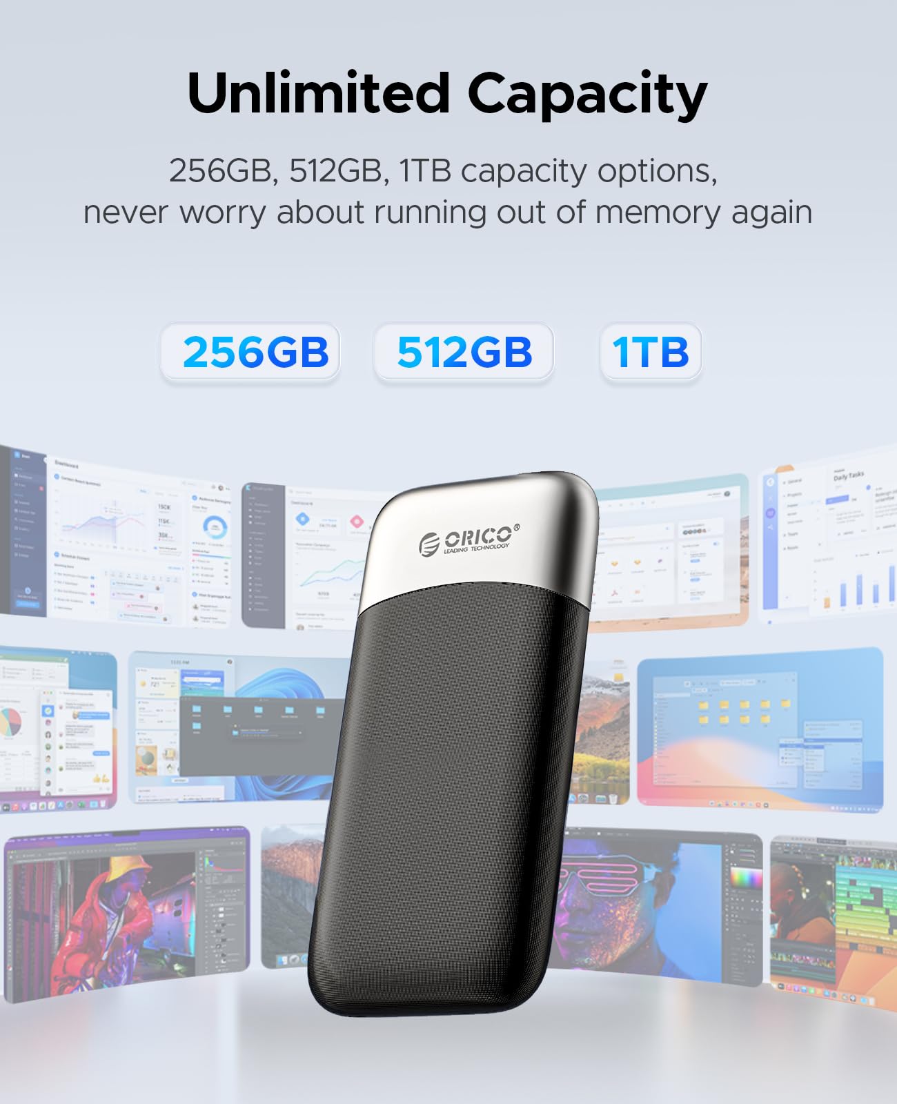 ORICO 1TB SSD External SSD with 2 in 1 USB C & A Cable, Up to 1050MB/s