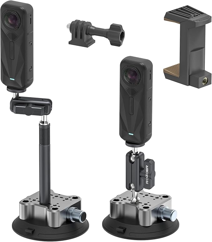 4.5" Suction Cup Camera Mount with 4.72" Extension Rod, Universal Car Mount for Cameras, Phones, Cameras with 3.84" Magic Arm