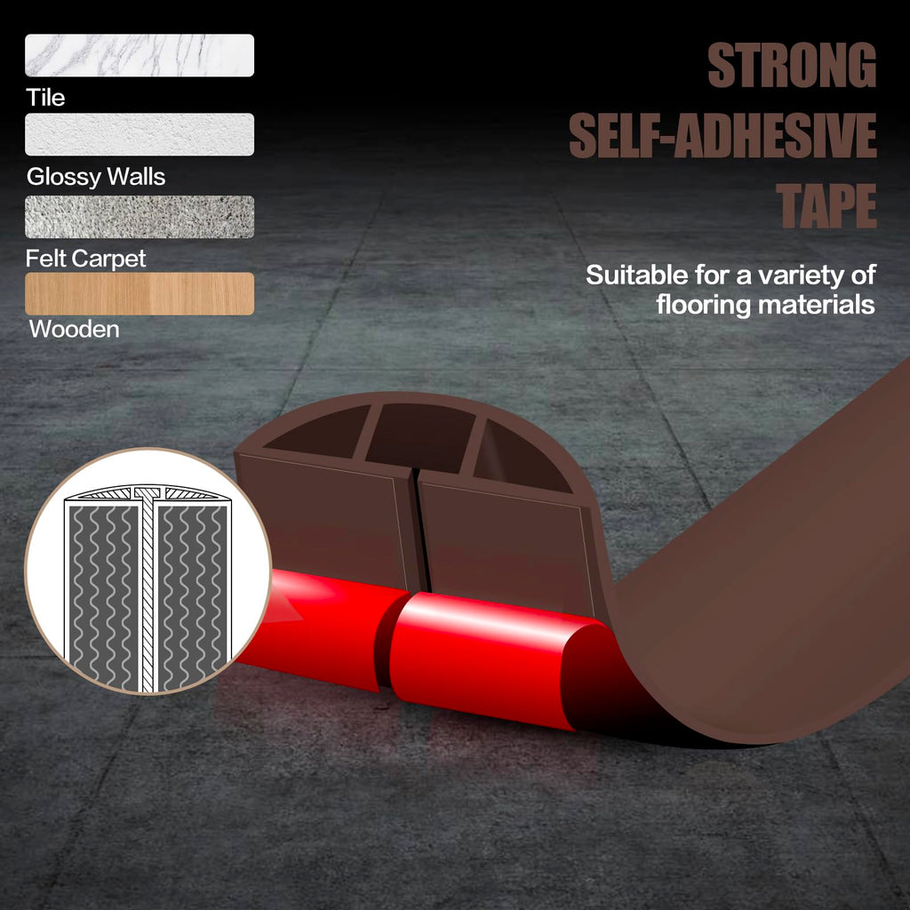Floor Cord Cover Self Adhesive Cord Hider,3.3FT Cable Management, Extension Strip Protector for Wires, Prevent Cable Trips for Offices, Gyms, Exhibitions Cavity:0.51"(W) x 0.3"(H) Coffee