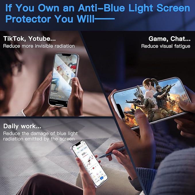 Uyiton Anti-Blue Light for iPhone 14 Screen Protector - Unbreak-Glass Easy to Install Full Coverage Case Friendly Scratch Resistance 9H Tempered Glass Screen Protector for iPhone 14, 2 Pack