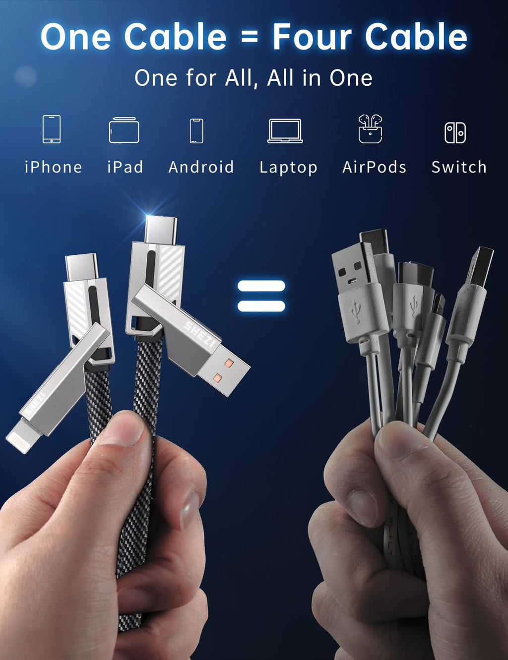 240W 4 in 1 USB C to Lightning Cable, Super Fast Charging & Data Transfer