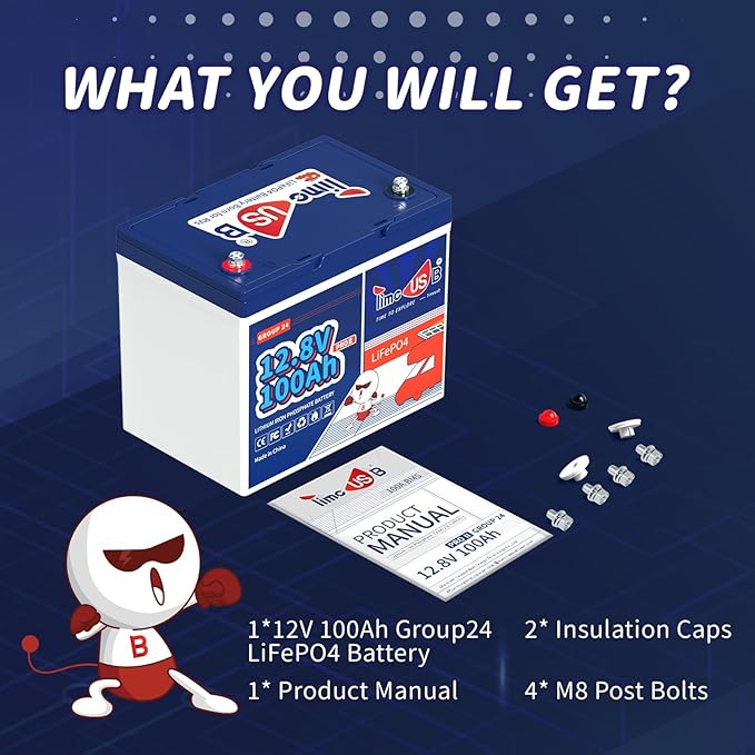12V 100Ah Group24 Mini LiFePO4 Battery 2 Packs, Grade A Battery Cells, Replacement for Lead Acid Battery, 100A BMS, Up to 15000 Cycles, Lithium Battery for Trolling Motor & Solar System