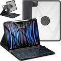 OYEEICE Keyboard Case for iPad Pro 12.9 inch 6th Gen 2022, 5th 2021, 4th 2020, Rotating Detachable Clear Cover with 7 Colorful Backlit Keyboard Wireless, Pencil Holder, Auto Wake/Sleep - Black