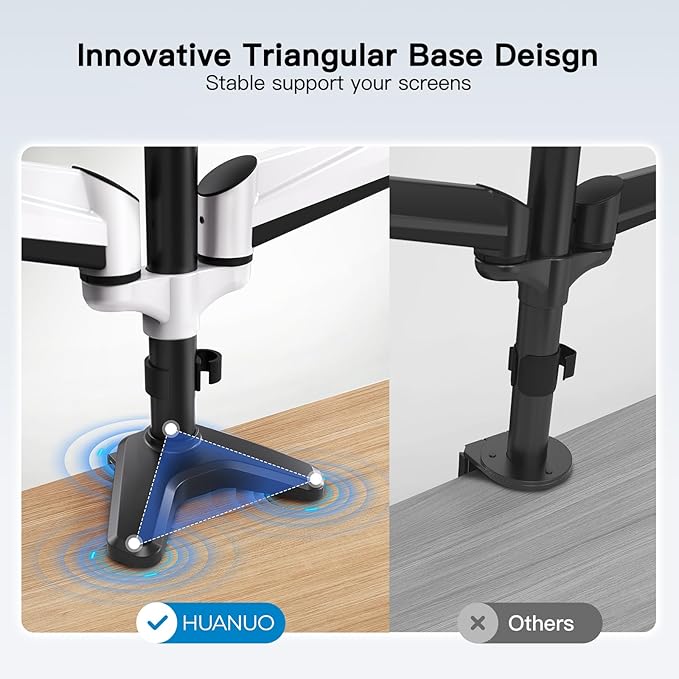 HUANUO Triple Monitor Stand - Full Motion Articulating Gas Spring Monitor Mount Fit Three 17 to 32 inch LCD Computer Screens with Clamp, Grommet Kit