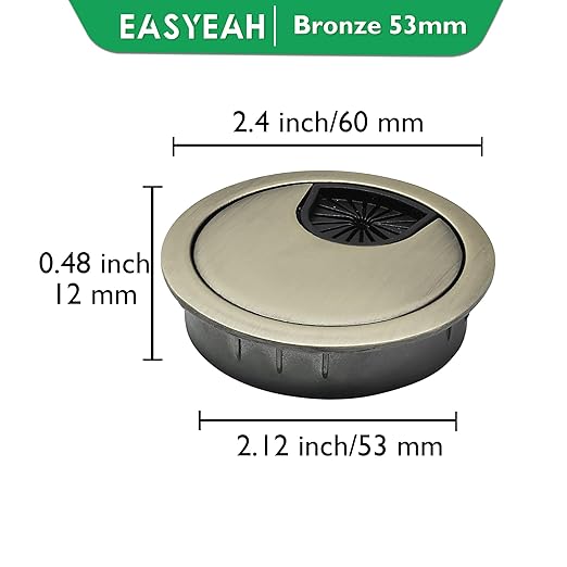 2 Pcs Desk Grommet 2-1/16" / 53 mm, Desk Cord Hole Cover, Cable Grommet Metal Zinc Alloy Materilal, Desk Hole Grommet for Home & Office Pc, Detachable Cable Cord Organizer-Bronze