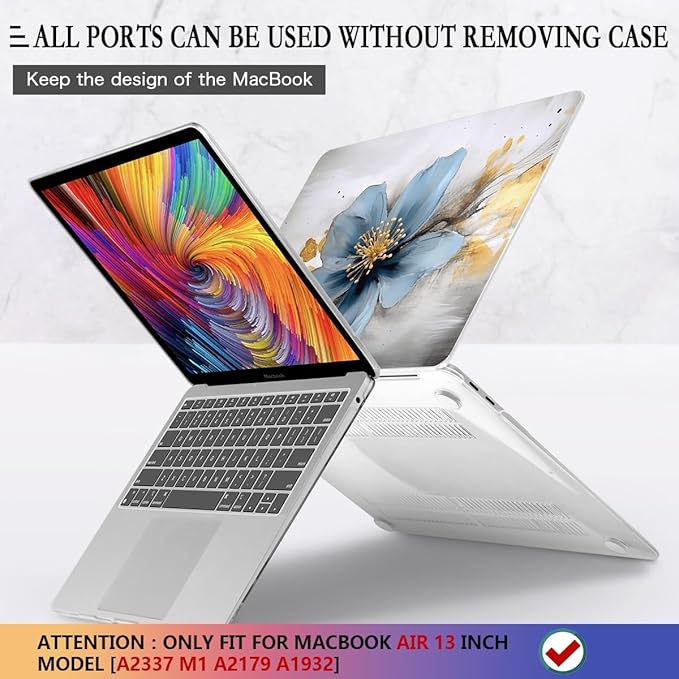 CISSOOK Compatible with MacBook Air 13 inch Case M1 2021-2018 Release Model A2337 A2179 A1932, Protective Plastic Hard Shell Case Cover for MacBook Air 13-inch with Touch ID, Retro Golden Floral
