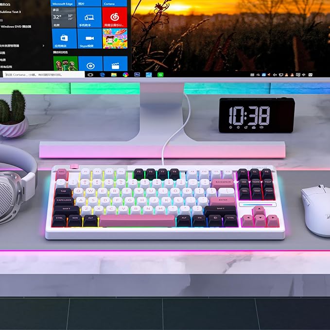 Redragon K729 80% Wired Gasket RGB Gaming Keyboard, 87 Keys TKL Mechanical Keyboard w/Knob Control, Mix-Color PBT Keycaps, Hot-Swap South-Facing Socket & 5-Layer Dampener, Custom Linear Switch