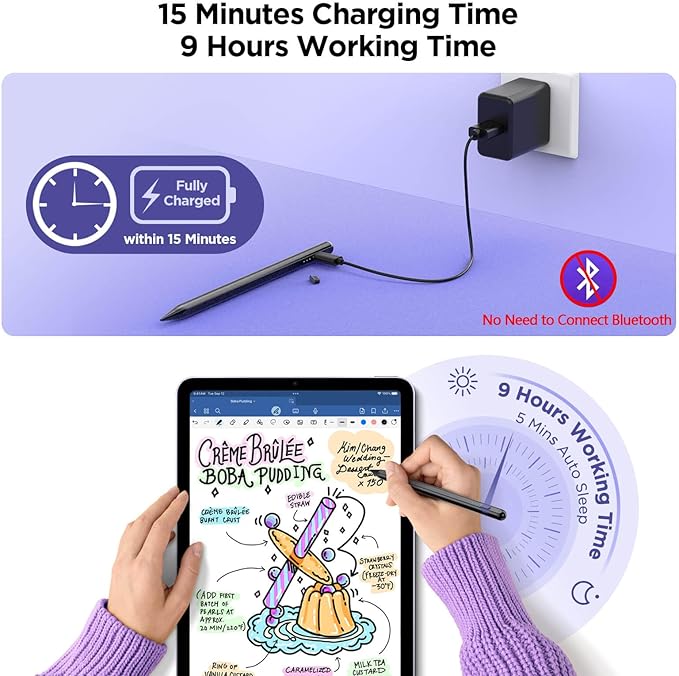 Stylus Pen for iPad 2018-2025, 15Mins Fast Charge for Apple Pencil, Palm Rejection, Compatible with iPad 10/9/8/7/6, iPad Pro 12.9"/11"/13" M4, iPad mini 6/5, iPad Air 5/4/3/11"-13" M2