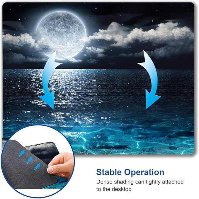 Moon Illuminating The Clear Blue Ocean Design Mouse Pad, Mouse Mat Square Waterproof Non-Slip Rubber Base MousePads for Computer Laptop Men Women Kids