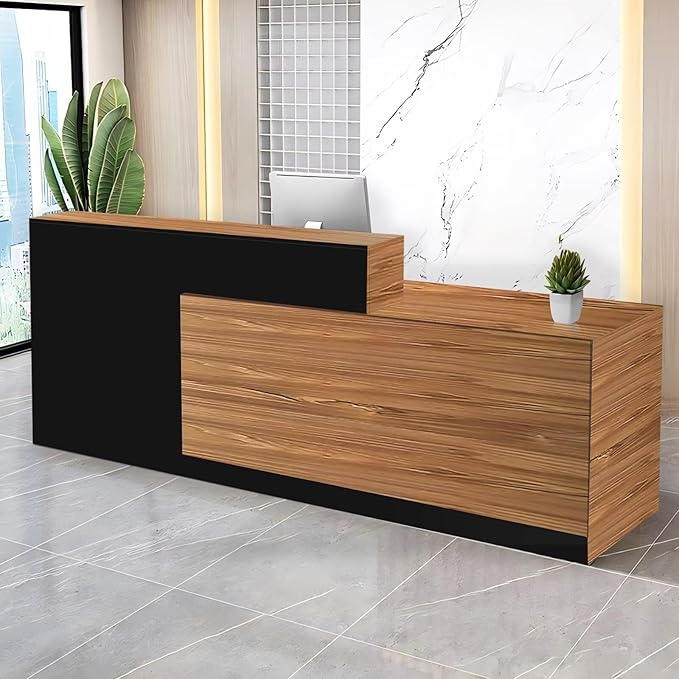 Reception Desk with Counter Modern Checkout Counter with Lockable Drawer Keyboard Tray Receptionist Desk for Office Salon Reception Table A Right 71inch/180cm