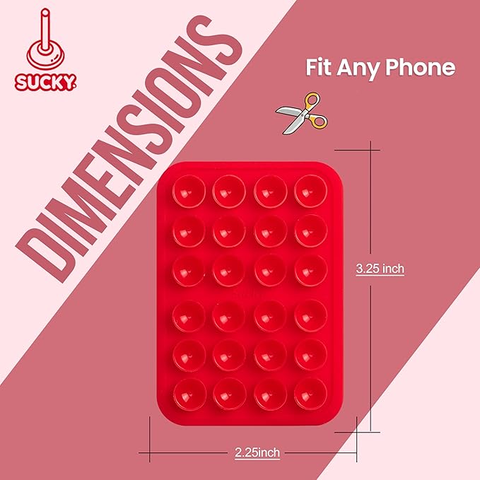 SUCKY Silicone Suction Phone Case Adhesive Octo Cup Buddy Mount - Anti-Slip Holder, Hands-Free Phone Accessory for iPhone and Android - Sticky Grip for Selfies, Videos - Red