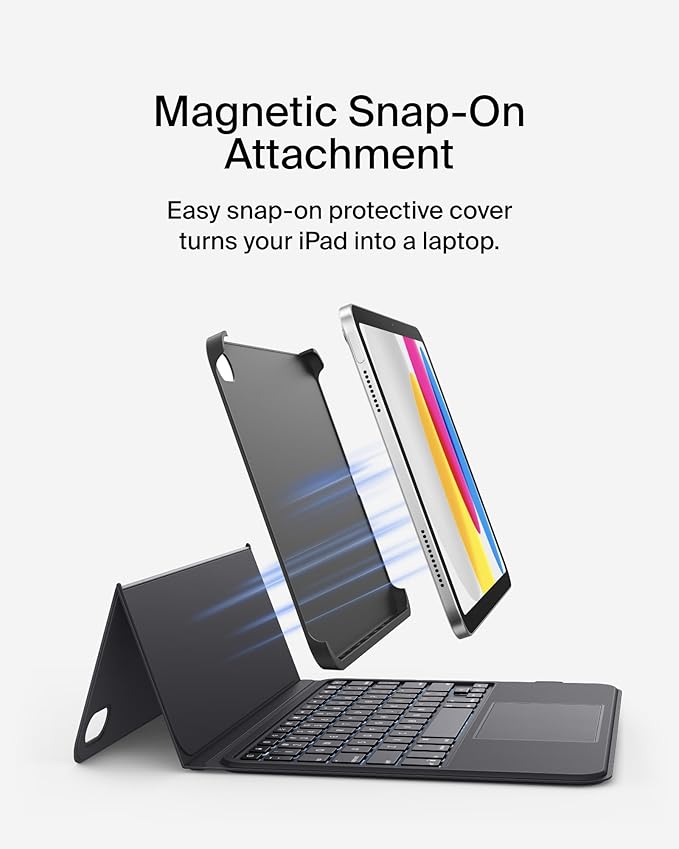 Belkin Everyday Keyboard Case w/Cradle, Backlit Bluetooth Keyboard, Multi-Gesture Controls, Magnetic Apple Pencil Storage Compatibility, & Multimedia Keys for iPad 10th Generation 10.9" - Black
