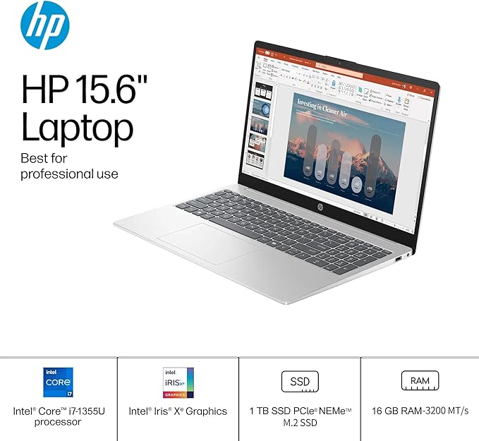 HP 15.6 Touchscreen Laptop Computer for Business, Intel 13th Gen i7-1355U(Up to 5.0 GHz), 15.6" FHD Touch Screen, 16 GB RAM, 1 TB SSD, Iris Xe GPU, Wi-Fi 6, HD Webcam, Windows 11 Pro, w/Accessories