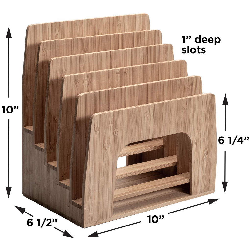 MobileVision Bamboo Multi Device Inclined Organizer for Smartphones, Tablets and Laptops, Upright Sections, Step Sorter, 5 Slots