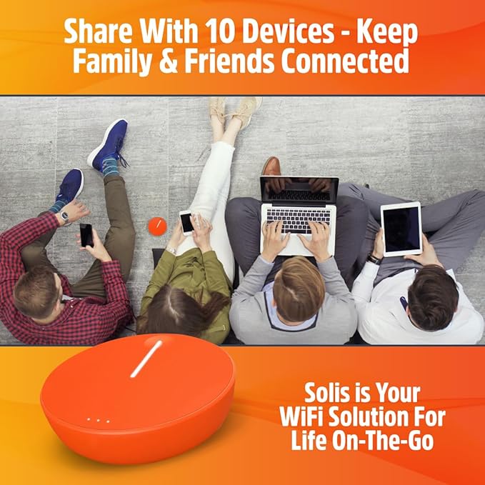 SIMO Solis Lite 4G LTE Mobile Hotspot, Portable WiFi for Travel in 140+ Countries, No SIM Card, No Contract Required, Multi-Carrier Network Wireless Access Point, 10 Devices, 1GB/Month Lifetime Data