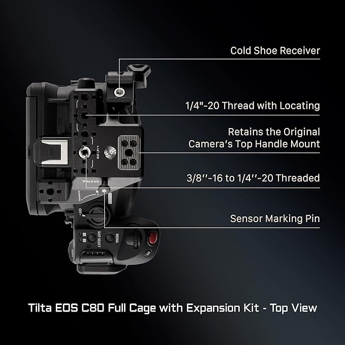 Tilta Camera Cage Compatible with Canon C80 Base Kit | Includes Top Plate, Side Arms, Bottom Plate, NATO Rail, HDMI Clamp & Cold Shoe Receiver | Custom Fit for C80 Body