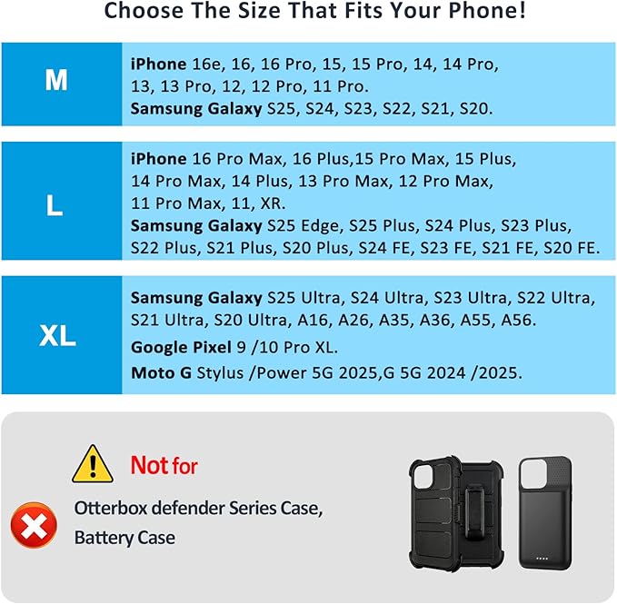 Phone Holster for Belt with Metal Clip and Magnetic Closure Compatible with Galaxy S25/S24/S23/S22/S21/S20 Ultra A16 A26 A35 A36 A55 A56 for Everyday Protection, XL-Blue