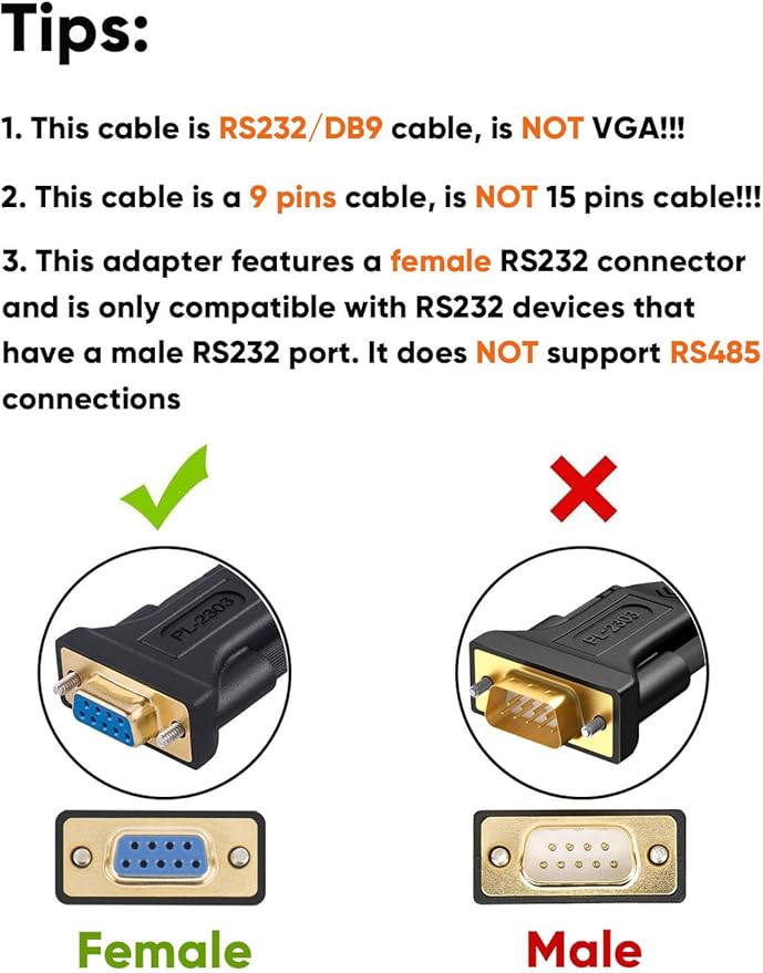 CableCreation [2-Pack] USB to RS232 Adapter with PL2303 Chip 10 FT, USB 2.0 to RS232 Female DB9 Serial Converter Cable for Cashier Register, Modem, Scanner, Digital Cameras, CNC, 3M Black
