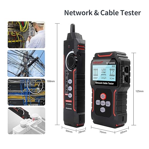 NOYAFA NF-8209S Network Cable Tester, Ethernet Cable Tester with PoE,NCV,Cable Length Test,Port Flashing,Multi-Function Trouble-Free Line Scan Mode,CAT5,CAT6 Line Tracer,LAN Network Cable Tracer Kit