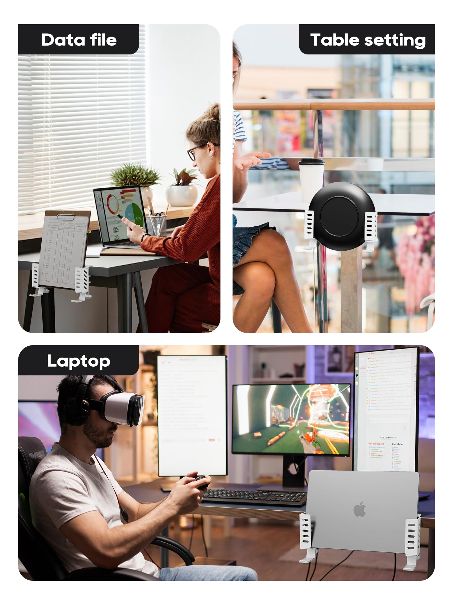 Desk Side Laptop Holder, Desk Side Storage, No Drill Side Desk Organizer, Side Desk Laptop Mount, Tablets Hanging Holder, Clamp on Desk Organizer for Laptops/Tablets/Keyboards/Headphone, White