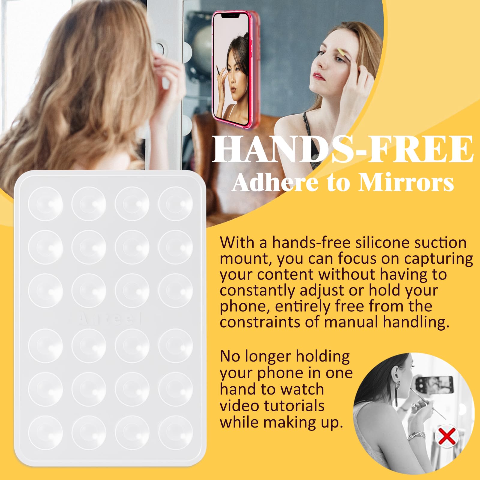 PKYAA Silicone Suction Phone Case Adhesive Mount, Upgraded Super Strong Grip, Durable, Easy to Use, Hands-Free Sticky Phone Holder for Selfies, Tiktok Videos, 2.56"x3.94" (Baby Blue)