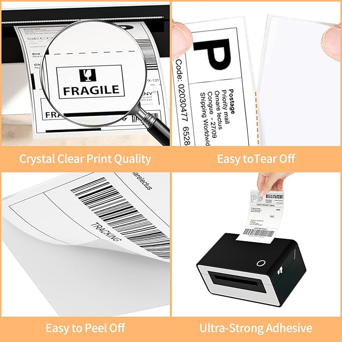 2 Rolls 4" x 6" Direct Thermal Printer Label, 250 Labels/Roll, Total 500 Thermal Shipping Labels, Strong Adhesive, Commercial Grade, Perforated, Compatible with Most Thermal Printers (NOT for DYMO)