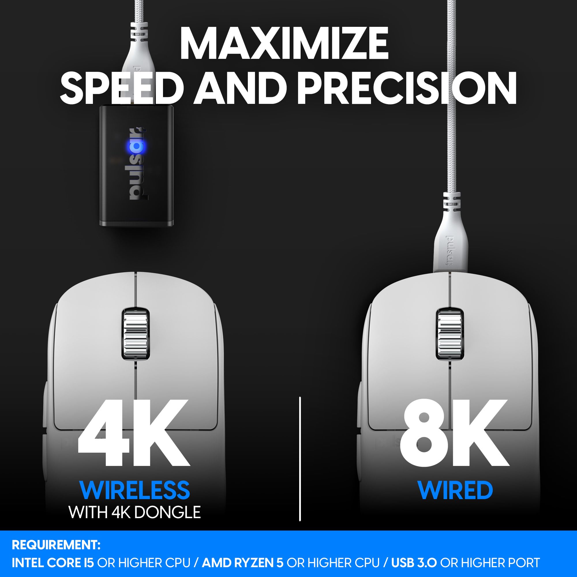 Pulsar Gaming Gears - X2H eS Wireless Gaming Mouse, Limited Edition, Symmetrical, Optical Switch, OLED Display, Driverless, PAW3395 Sensor, 100H Battery, 4K dongle Included (Medium, White)