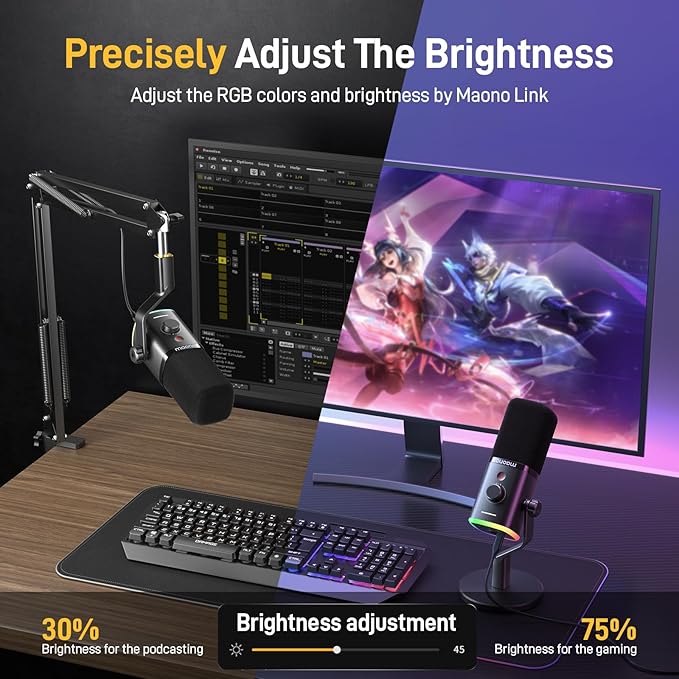 MAONO USB/XLR Dynamic Microphone for Gaming Streaming,Computer PC Microphone with Software-RGB, Mute Button, 48kHz/24bit Podcasting Desktop Mic for YouTube Video Recording PD100X