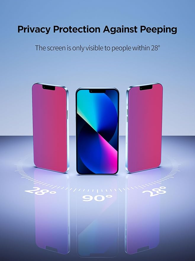 Compatible for iPhone 13/13 Pro/16e/iPhone 14 Privacy Screen Protector Tempered Glass 6.1 Inch, Pink Gradient Anti Spy Anti Blue Light HD Easy Installation