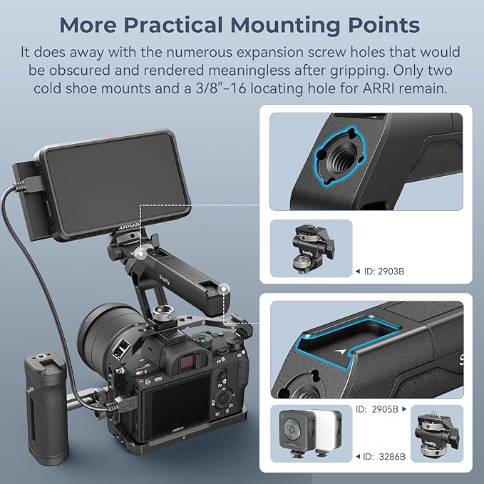 SMALLRIG Lightweight Top Handle with 3/8"-16 Locating Pins for ARRI, Tiny Camera Top Handle Only 113g, High-Strength Engineering Plastic Handle with Two Cold Shoe Mounts - 4757