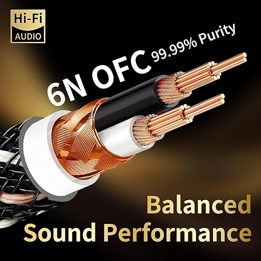 Audiophile HiFi Audio Cable–3.5mm to 3.5mm,6N OFC Core,24K Gold-Plated Plugs,with Nylon Braid,AUX Cable,Compatible with Phone,MP4,Speakers,Amplifiers,TV(1.64ft/0.5m)
